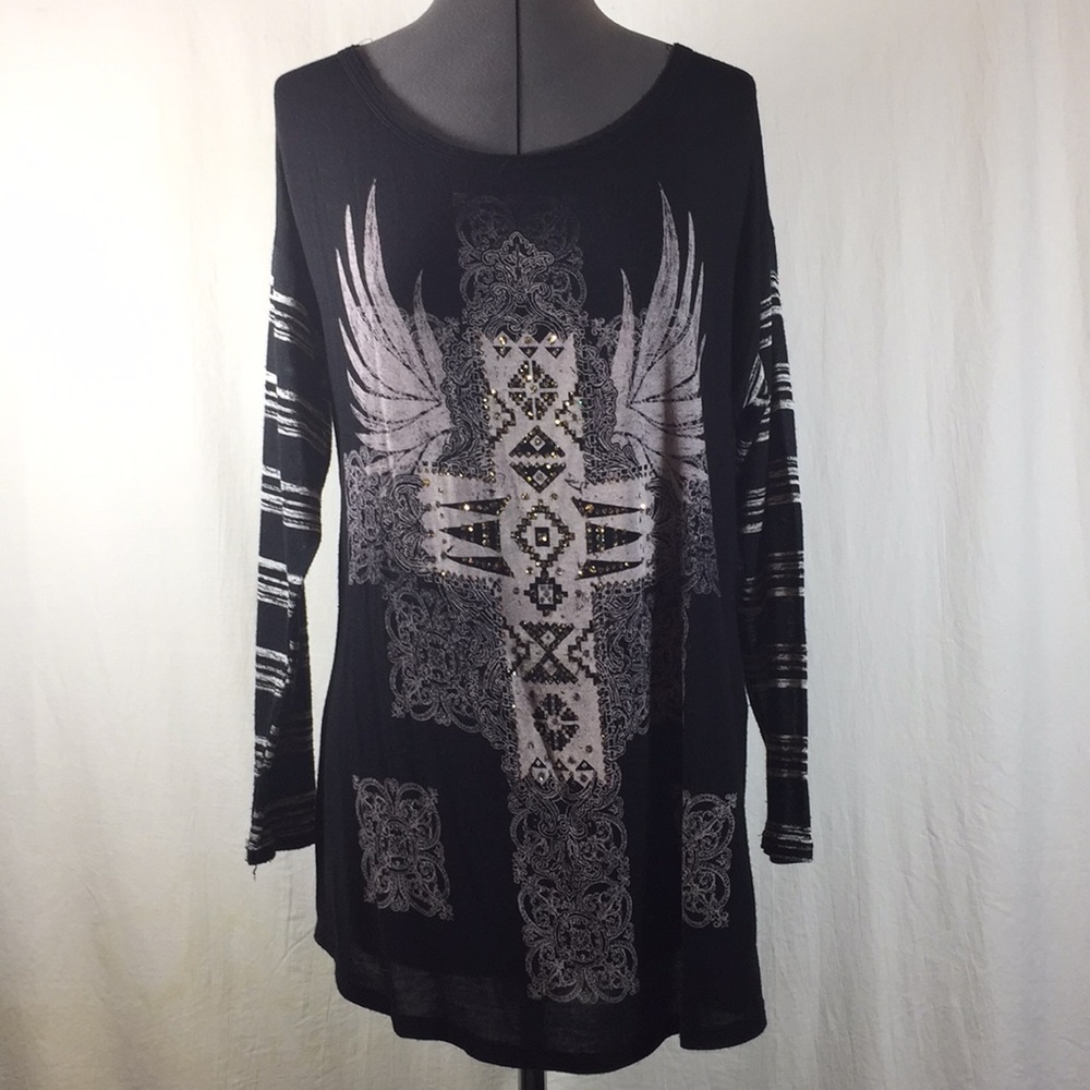 L.A. Teez Long Sleeve Black Tee Shirt Size 1X